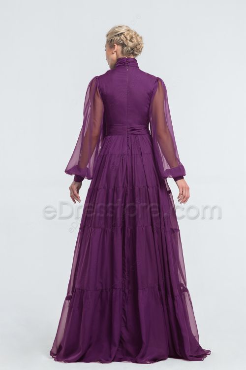Modest LDS Plum Mother of the Bride Dresses Long Sleeves