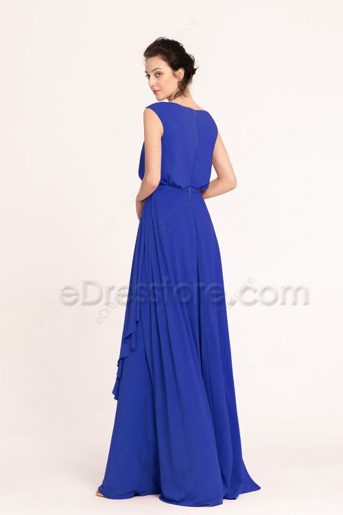 Modest LDS Royal Blue Bridesmaid Dresses Long