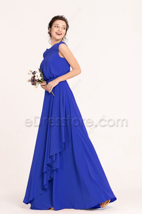 Modest LDS Royal Blue Bridesmaid Dresses Long