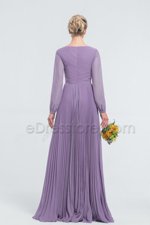 Modest LDS Wisteria Bridesmaid Dresses Long Sleeves
