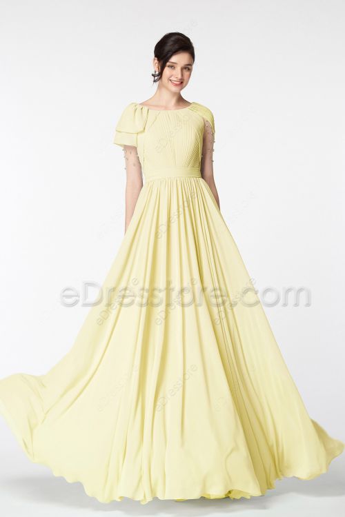 Modest Light Yellow Bridesmaid Dresses with Crystals