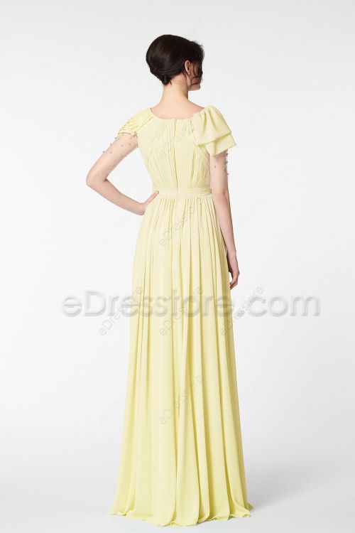 Modest Light Yellow Bridesmaid Dresses with Crystals