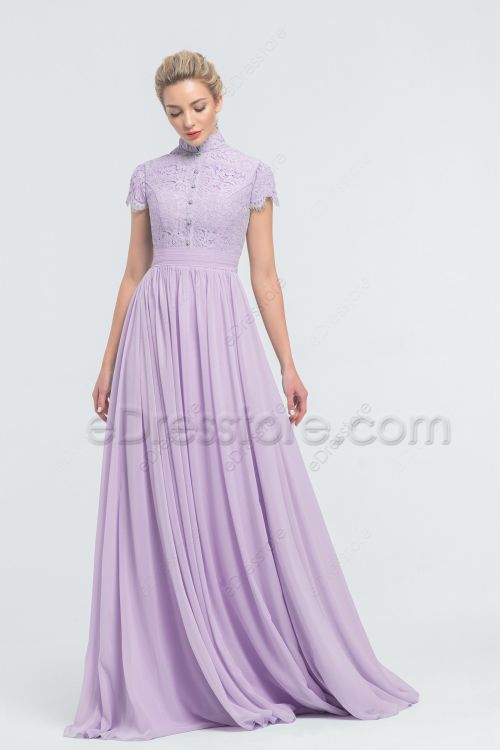 Modest Lilac Bridesmaid Dresses Cap Sleeves