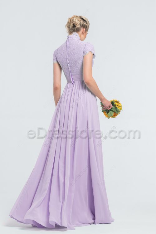 Modest Lilac Bridesmaid Dresses Cap Sleeves