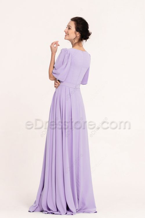 Modest Lilac Bridesmaid Dresses with Sleeves