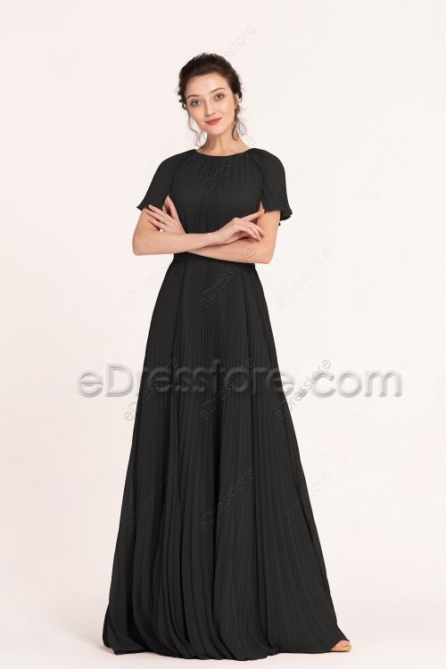 Modest Long Black Bridesmaid Dresses with Sleeves