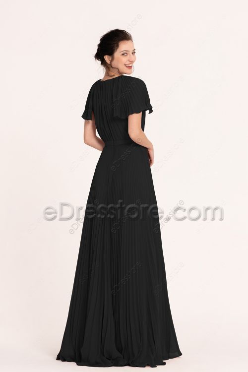 Modest Long Black Bridesmaid Dresses with Sleeves