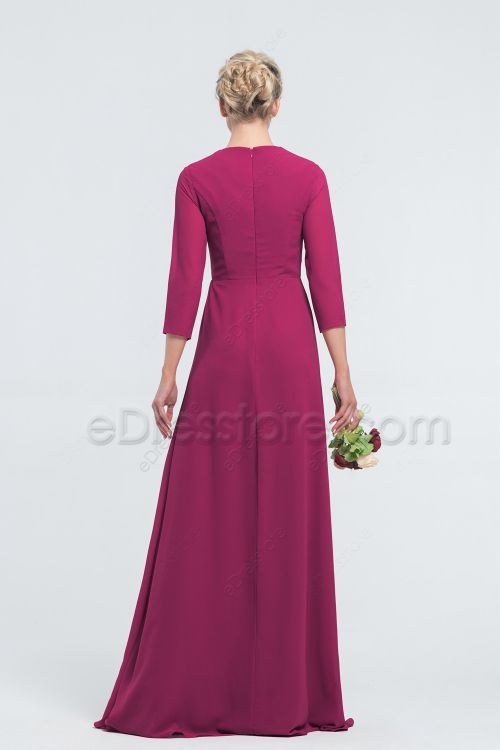 Modest Magenta Bridesmaid Dresses with Sleeves