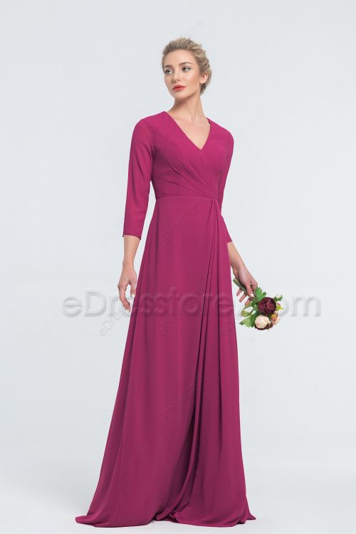 Modest Magenta Bridesmaid Dresses with Sleeves