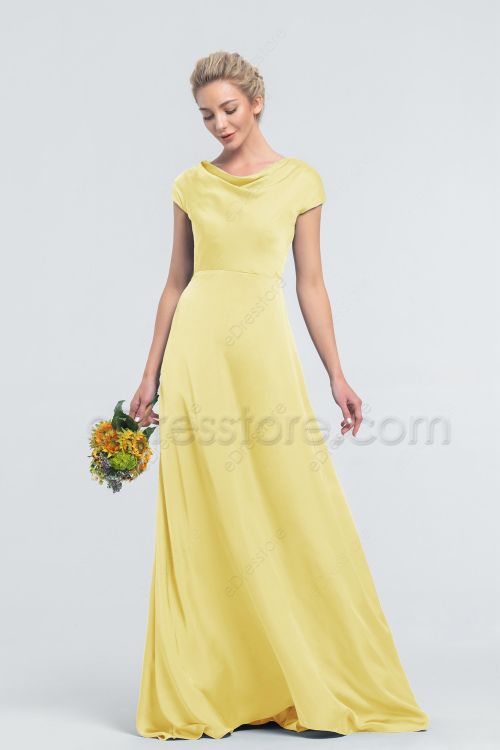 Modest Minimalist Butter Yellow Bridesmaid Dresses with Pockets