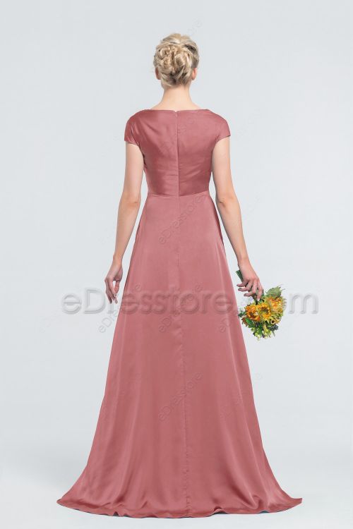 Modest Minimalist Cinnamon Rose Satin Bridesmaid Dresses with Pockets