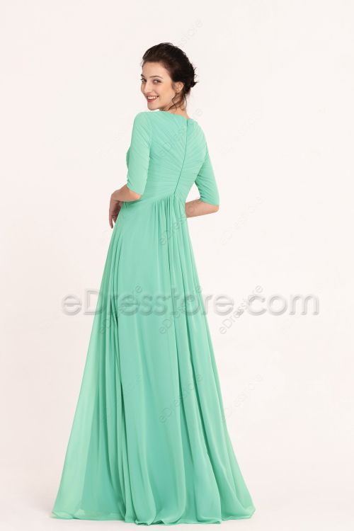 Modest Mint Green Maternity Bridesmaid Dresses with Sleeves