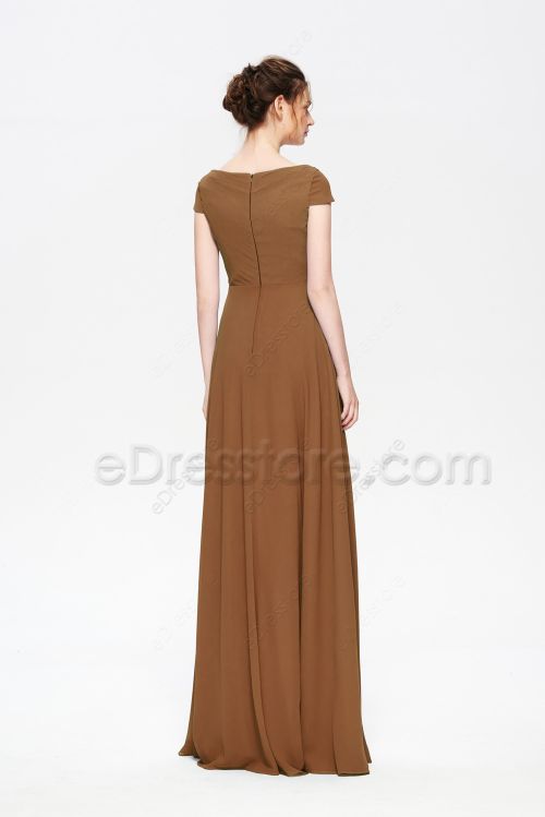 Modest Mocha Brown Bridesmaid Dresses with Cowl Neck