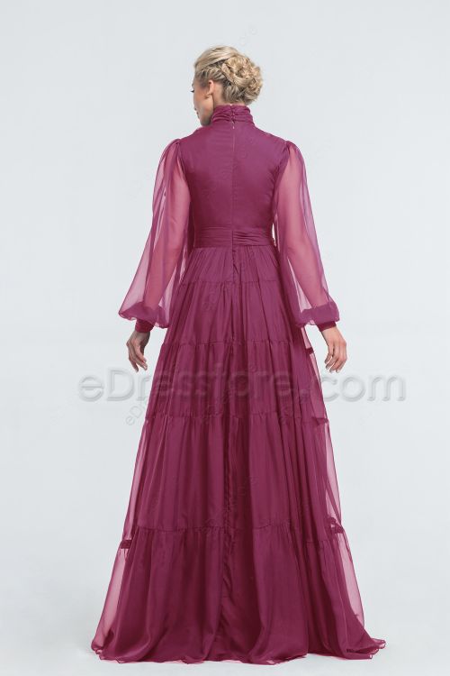 Modest Mulberry Bridesmaid Dresses Long Sleeves