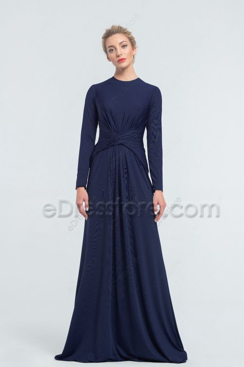 Modest Navy Mother of the Bride Dresses Long Sleeves