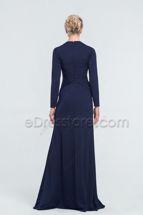 Modest Navy Mother of the Bride Dresses Long Sleeves