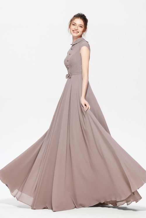 Modest Neutral Bridesmaid Dresses Jewel Neckline