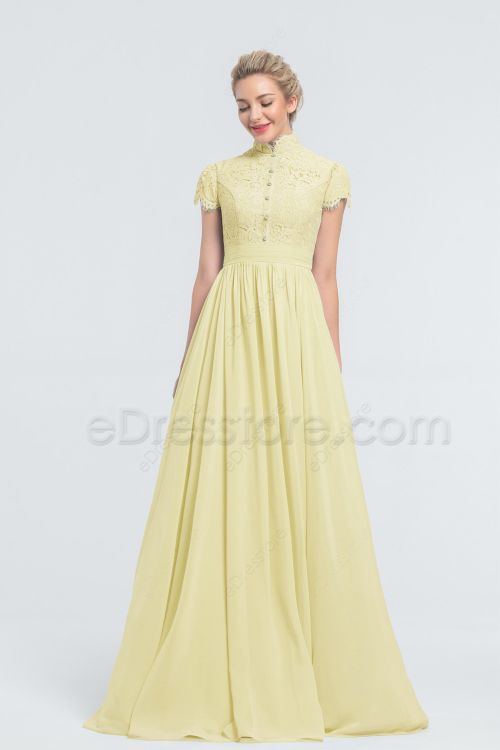Modest Pale Yellow Bridesmaid Dresses