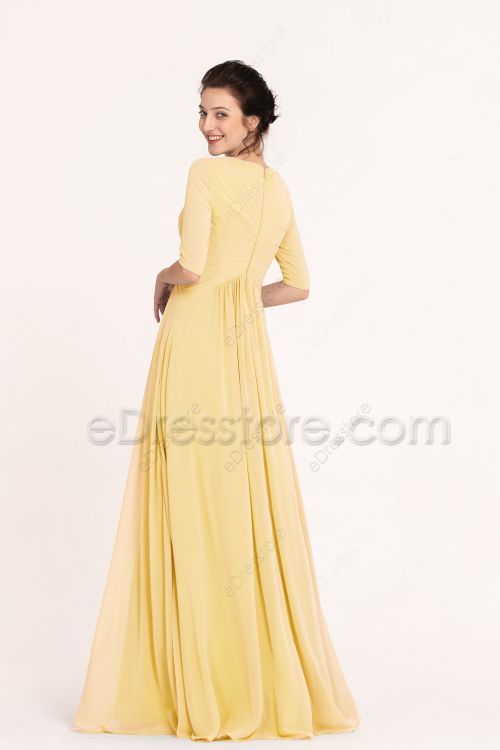 Modest Pale Yellow Maternity Bridesmaid Dresses with Sleeves