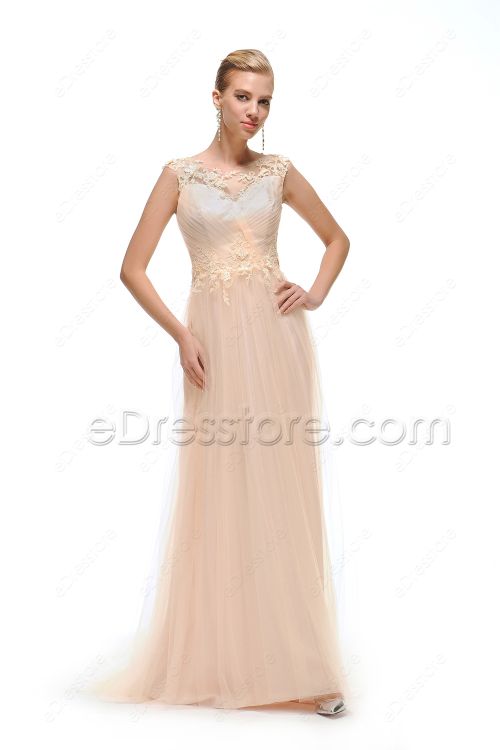 Peach Modest Bridesmaid Dresses Long