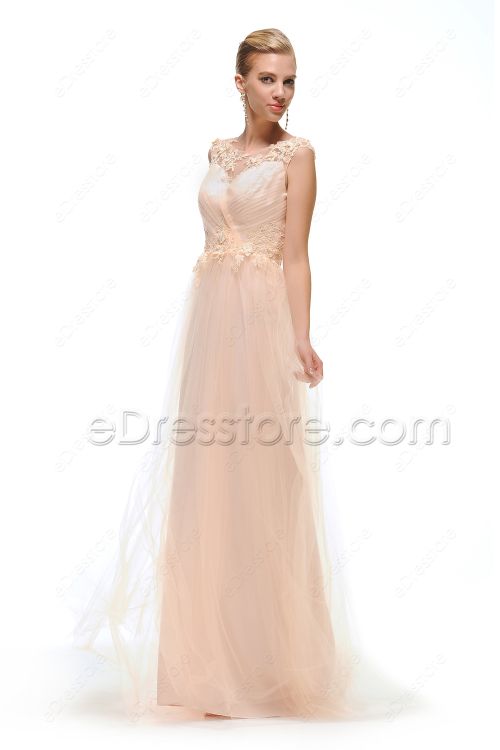 Peach Modest Bridesmaid Dresses Long