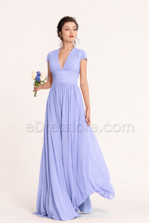 Modest Periwinkle Bridesmaid Dresses with Narrow V Neck