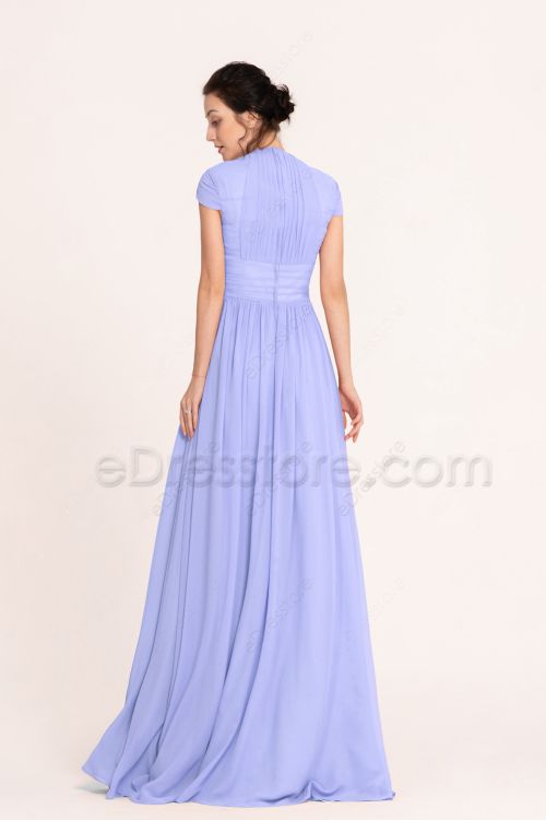 Modest Periwinkle Bridesmaid Dresses with Narrow V Neck