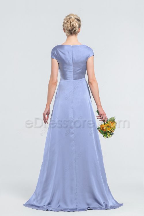 Modest Periwinkle Satin Bridesmaid Dresses with Pockets