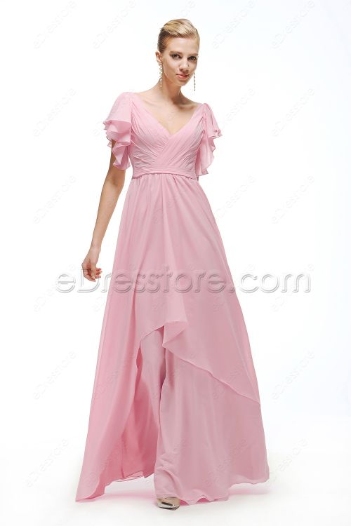 Modest Pink Prom Dress with Sleeves