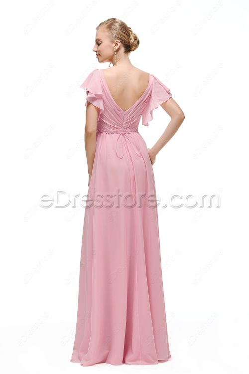 Modest Pink Prom Dress with Sleeves