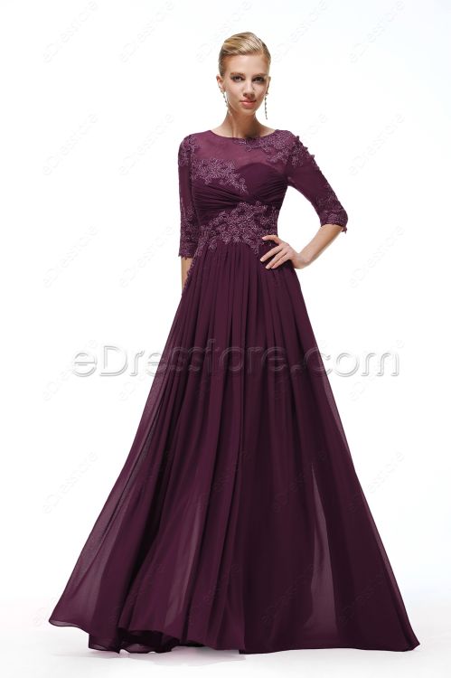 Modest Plum Mother of the Bride Dresses with Sleeves