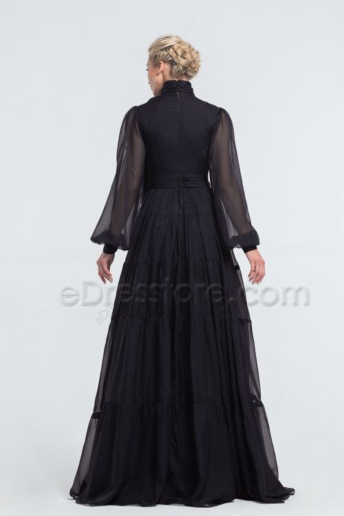 Modest Plus Size Black Bridesmaid Dresses Long Sleeves