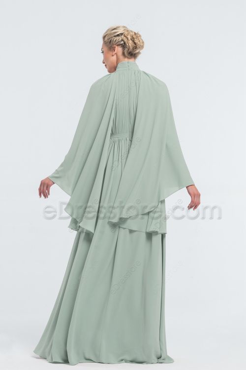 Modest Plus Size Dusty Sage Green Bridesmaid Dresses Long Sleeves