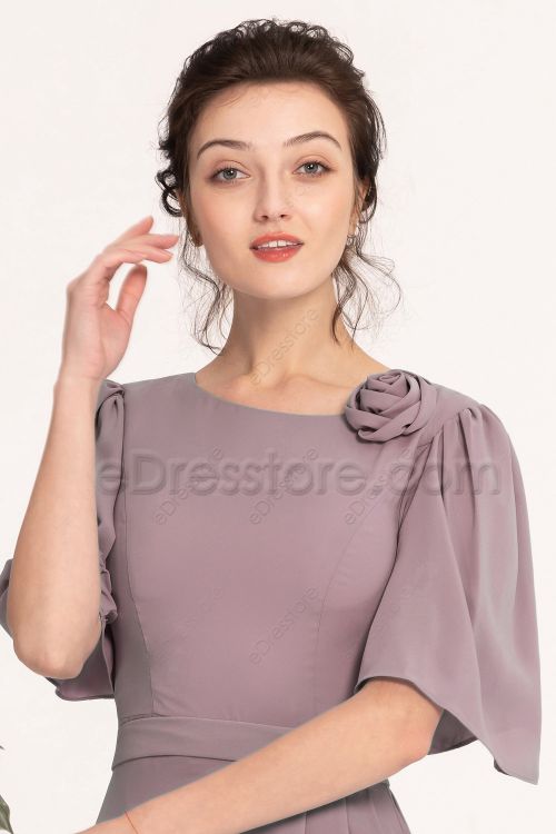 Modest Plus Size Mauve Bridesmaid Dresses with Sleeves