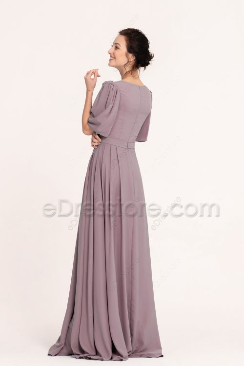 Modest Plus Size Mauve Bridesmaid Dresses with Sleeves