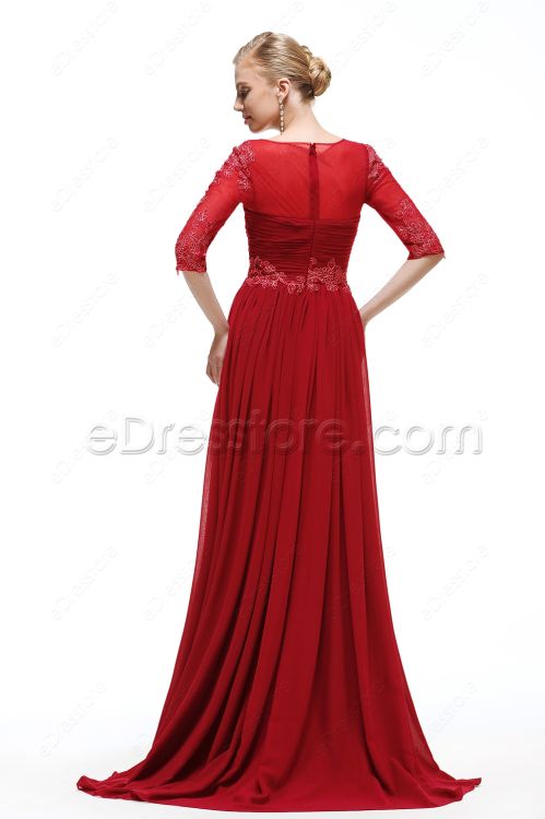 Red Modest Prom Dresses with Sleeves