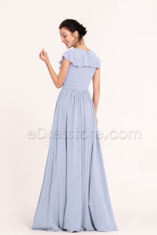 Modest Simple Sky Blue Bridesmaid Dresses cap sleeves