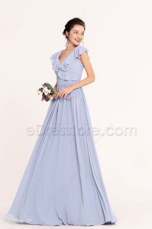 Modest Simple Sky Blue Bridesmaid Dresses cap sleeves