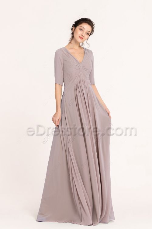 Modest Taupe Maternity Bridesmaid Dresses with Sleeves