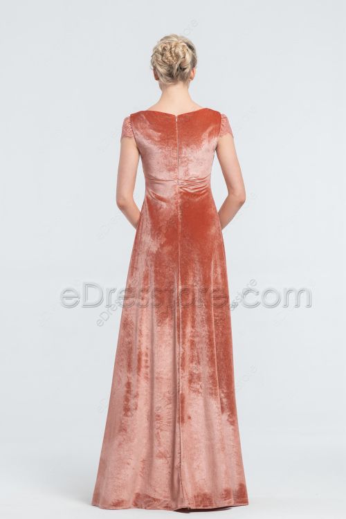 Modest Terracotta Velvet Bridesmaid Dresses