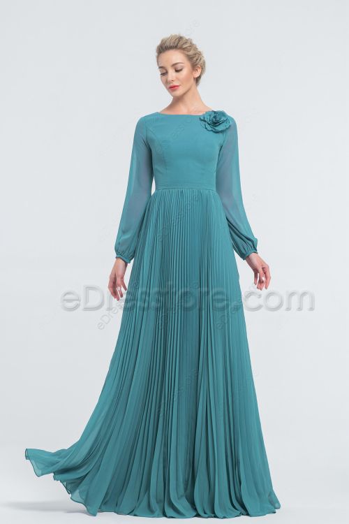 Modest Turquoise Bridesmaid Dresses Long Sleeves