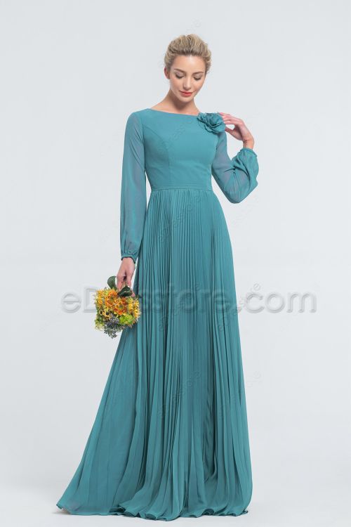 Modest Turquoise Bridesmaid Dresses Long Sleeves