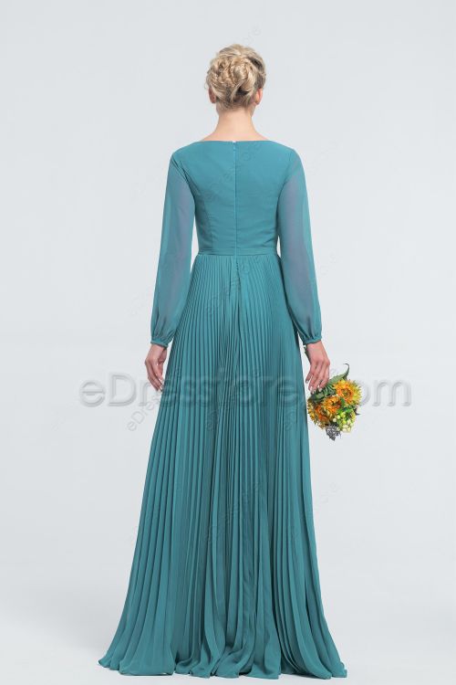 Modest Turquoise Bridesmaid Dresses Long Sleeves