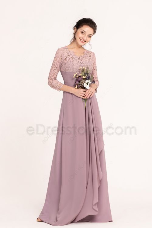 Modest Wisteria Lace Bridesmaid Dresses with Sleeves