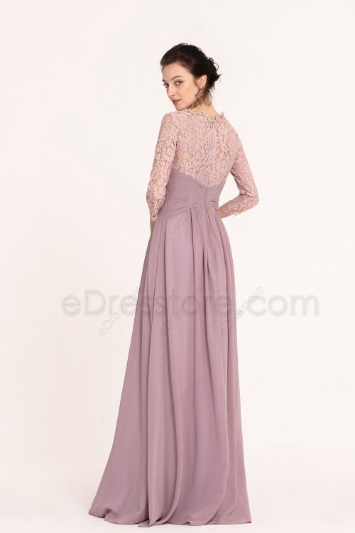Modest Wisteria Lace Bridesmaid Dresses with Sleeves