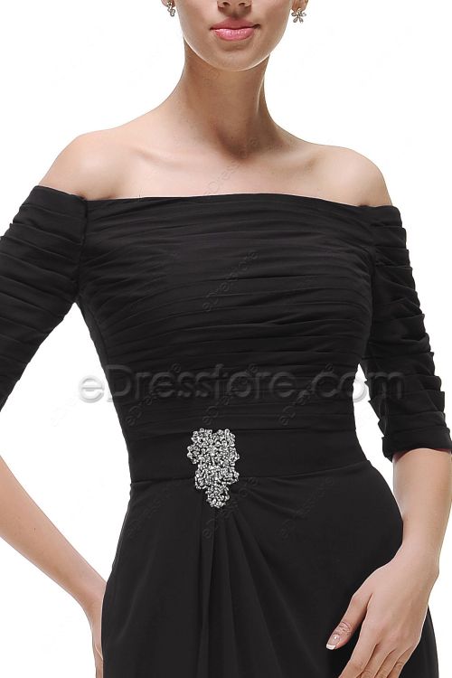 Off the Shoulder Black Bridesmaid Dresses with Sleeves