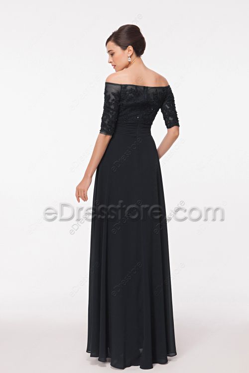 Off the Shoulder Black Bridesmaid Dresses with Sleeves
