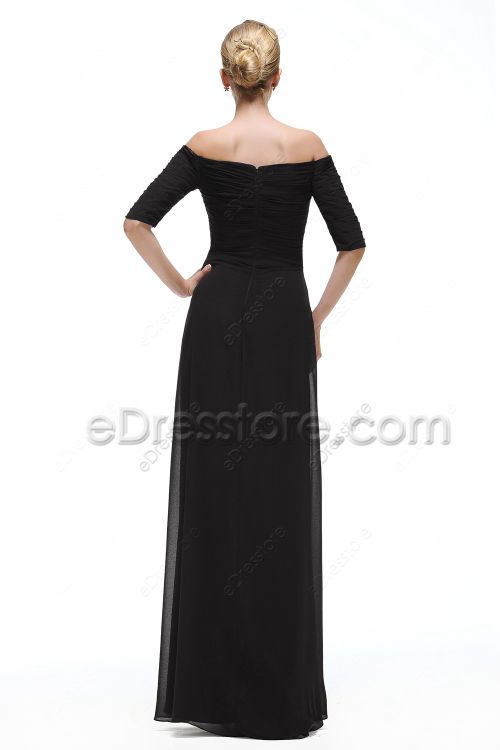 Off the Shoulder Black Bridesmaid Dresses with Sleeves