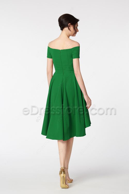 Off the Shoulder Emerald Green Rustic Bridesmaid Dresses Short