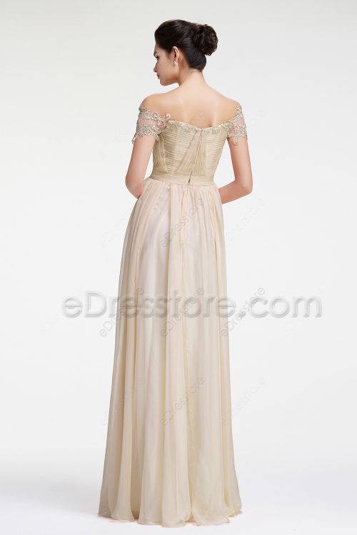 Off the Shoulder Ruched Champagne Bridesmaid Dresses Long
